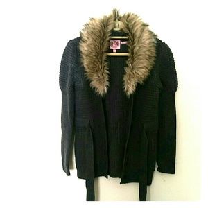 %100 lamb wool sweatercoat faux fur
